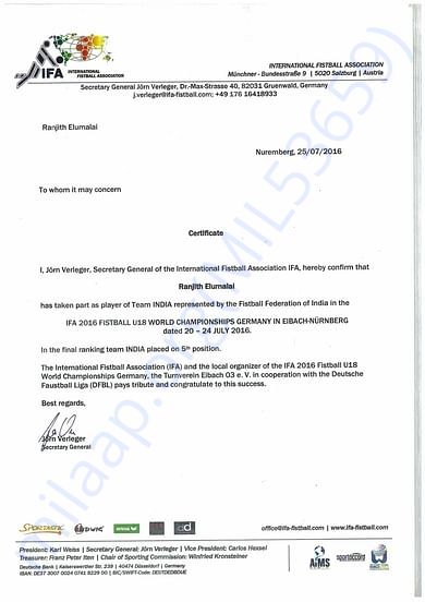 My previous INTERNATIONAL MATCH Certificate