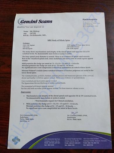 Previous scan report of my spinal cord injury