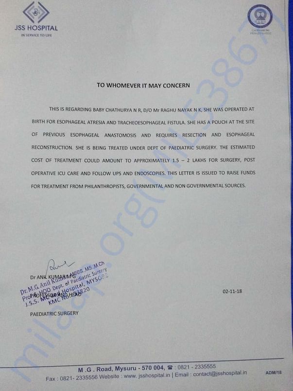 Fund raiser letter given by hospital