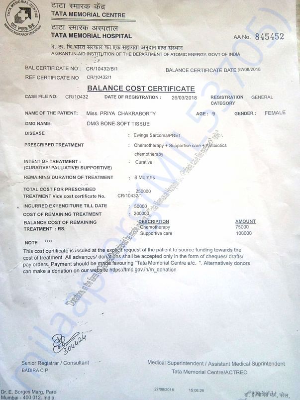 Cost Certificate