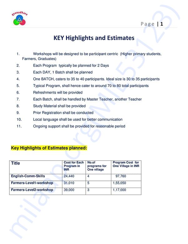 Key Highlights and Estimates -Page 1