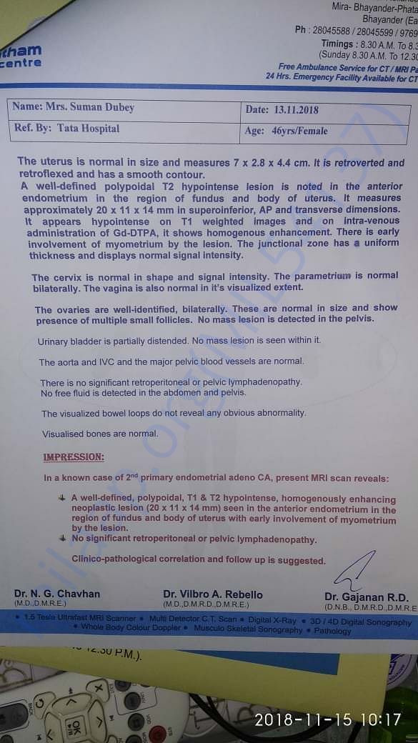 Cancer confirmation MRI report
