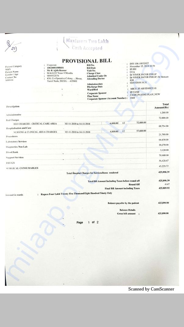 Medical bill up till nov 15,2018