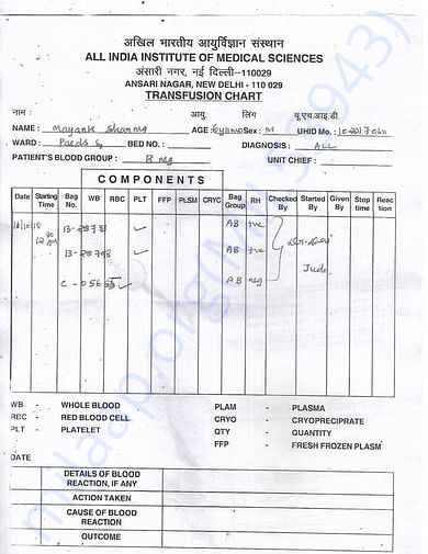 Transfusion Chart