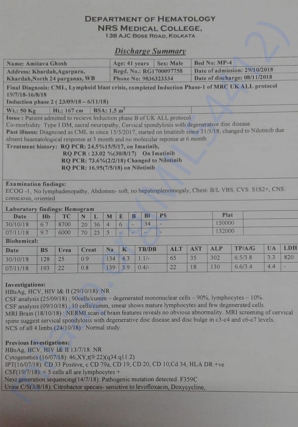 Discharge Report from NRS Medical College, Kolkata Page 01