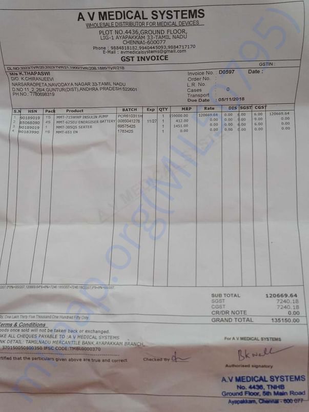 Paid receipt for insulin pump but yet to take equapmints,belt ext..