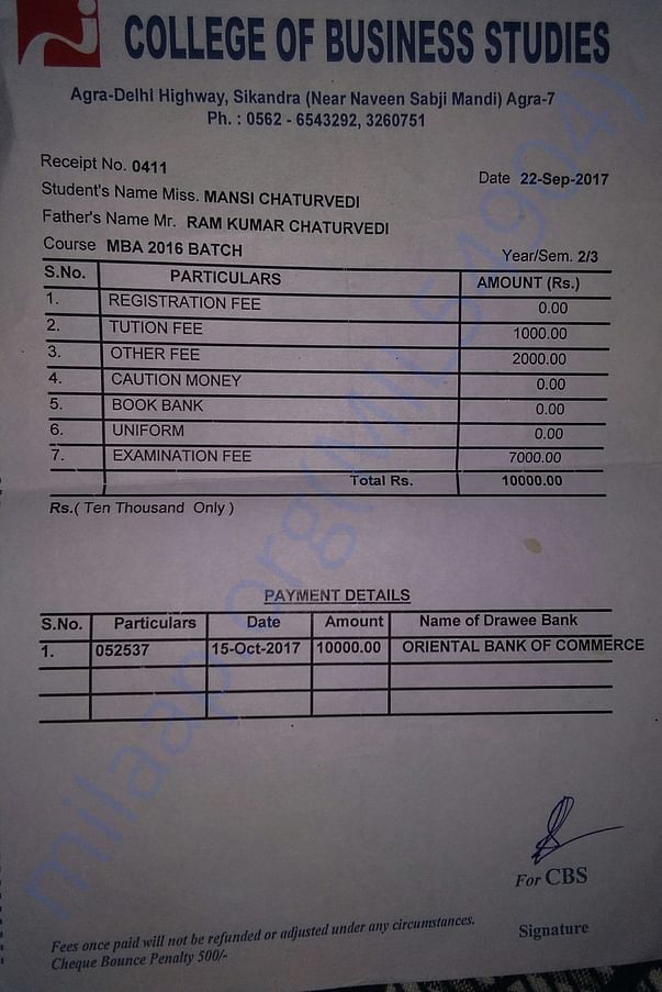 College fees recipts