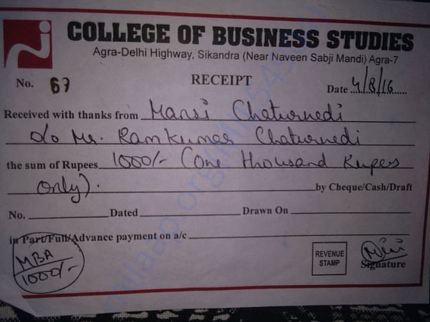College fees receipt