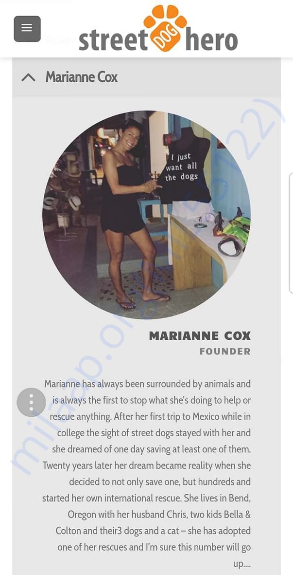 Bio of Marianne - Founder of Street Dog Hero