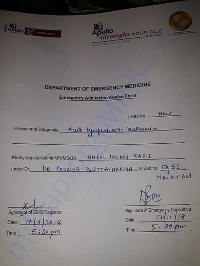 Admit to applo hospital