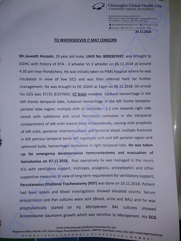 Medical report given by Doctor