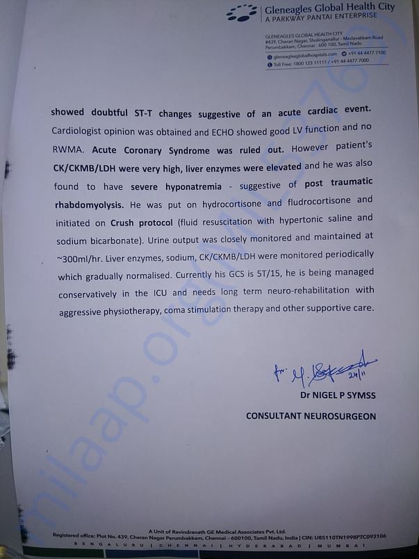 Medical report given by Doctor