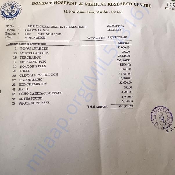 Hospital bill till today