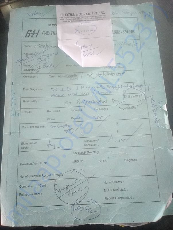 Case sheet of the Hospital