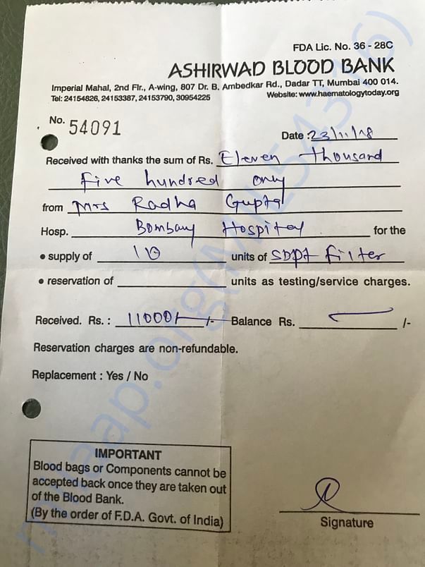 Platlet purchased from blood bank