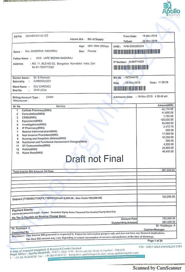 This is the running bill till 26/11/2018 12pm