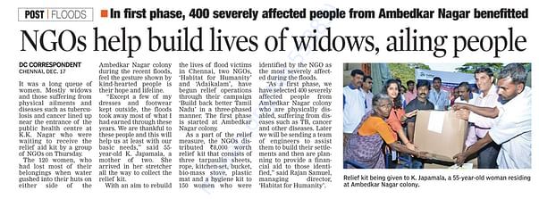 ADAIKALAM TRUST - CHENNAI FLOOD RELIEF AND REHABILITATION ACTIVITY