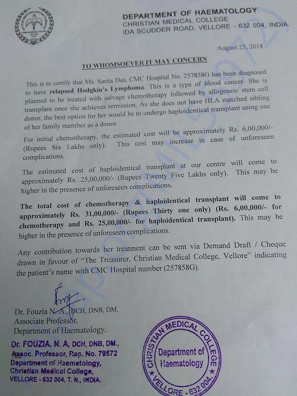 Below is a letter from the hospital: