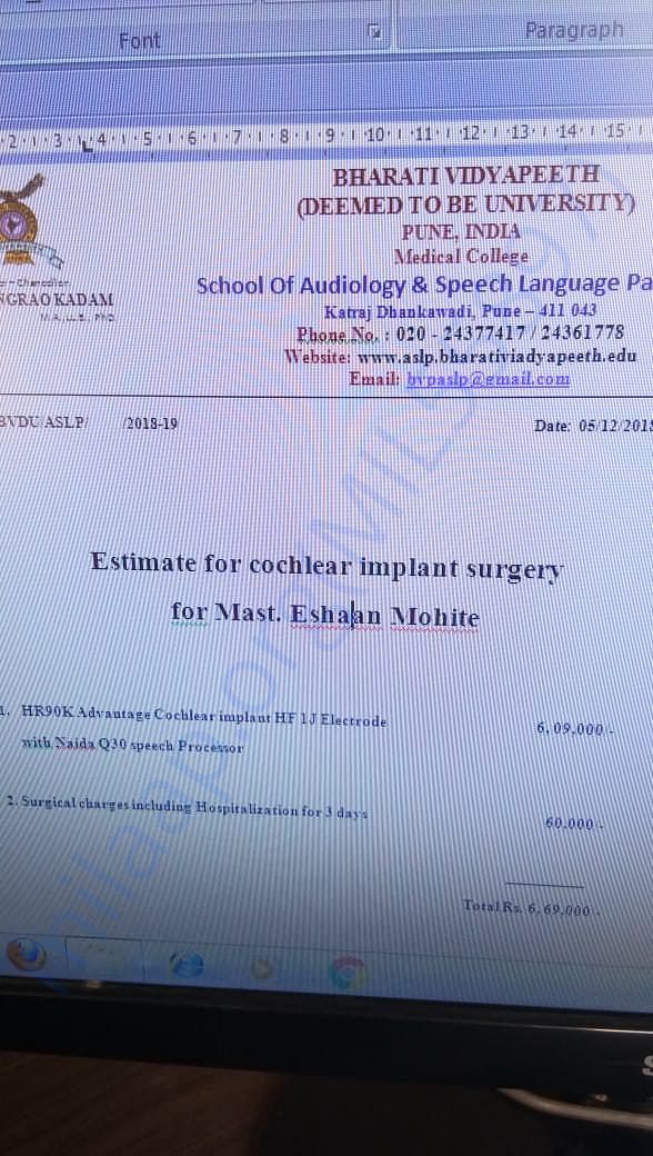 Quotation Letter from Hospital for a er basic implant
