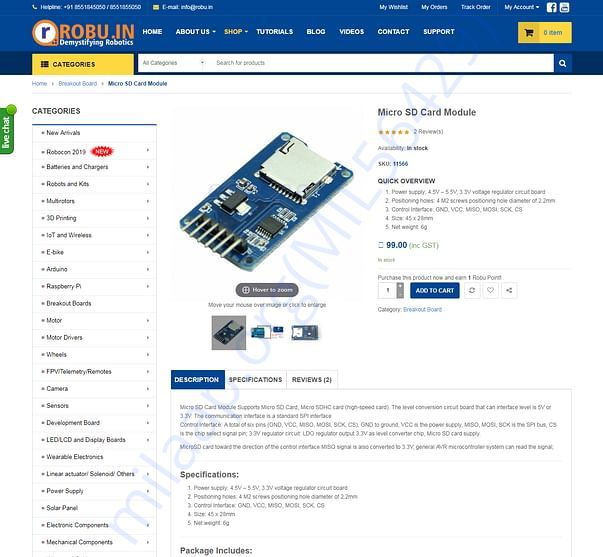 Micro SD Card Module for Arduino