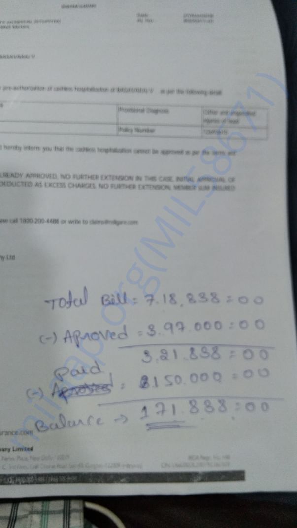 old running bill from sparsh