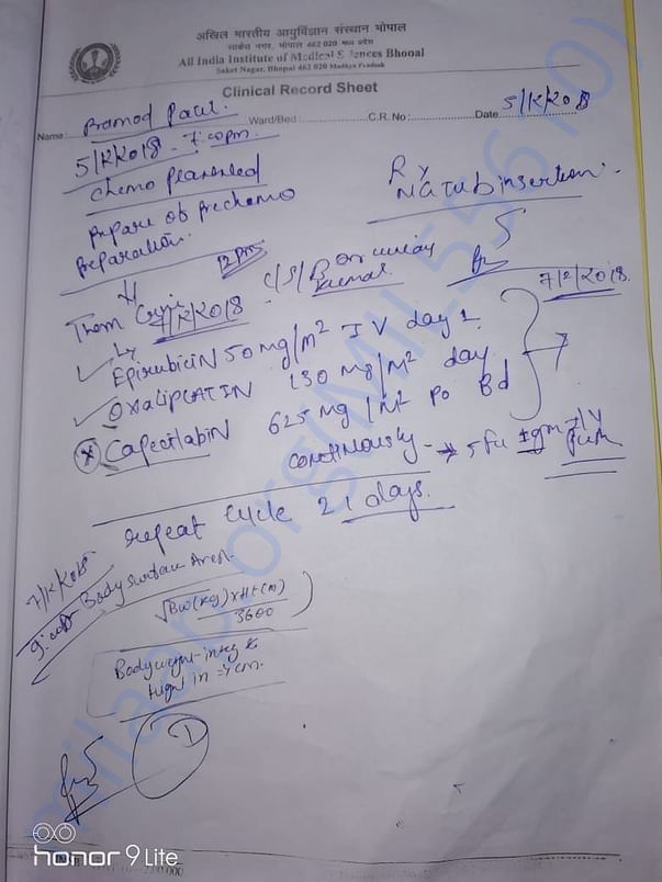 chemotherapy Drugs Record Sheet It should Be repeat cycle21 days