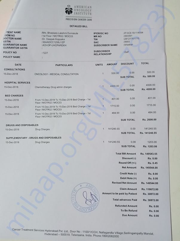 1st Chemo Invoice