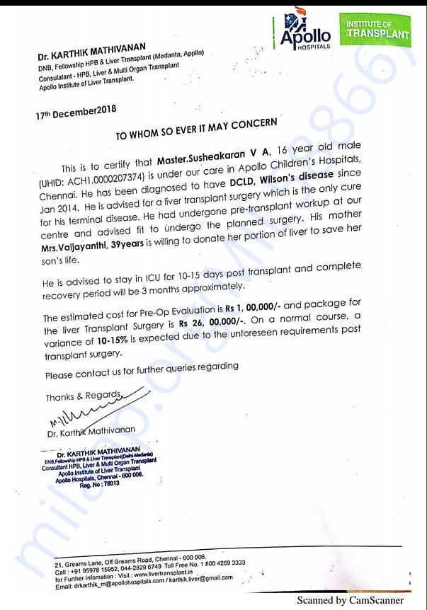 Letter from hospital