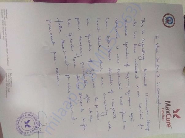 Doctor given letter
