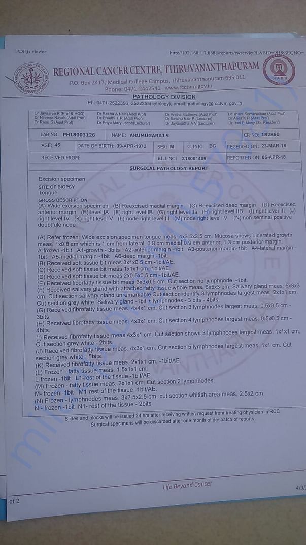 Tongue cancer report