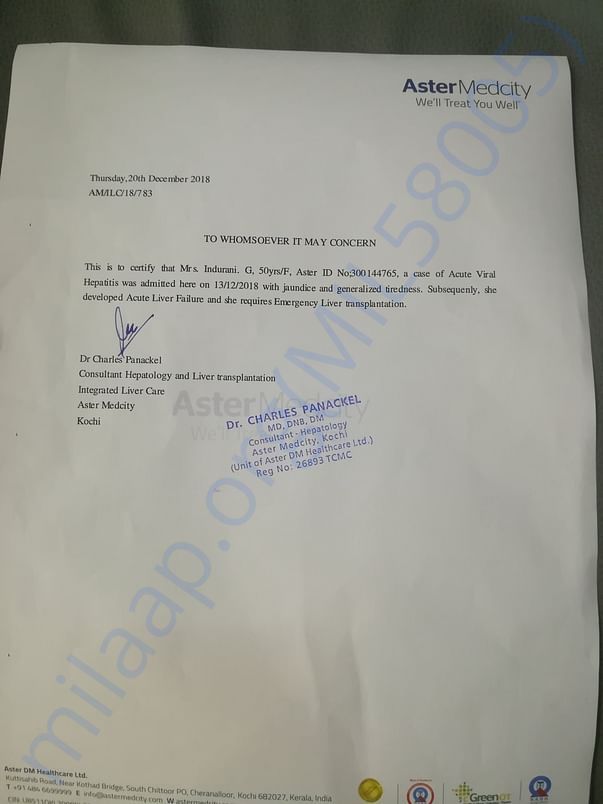 Letter from Doctor - AsterMedcity