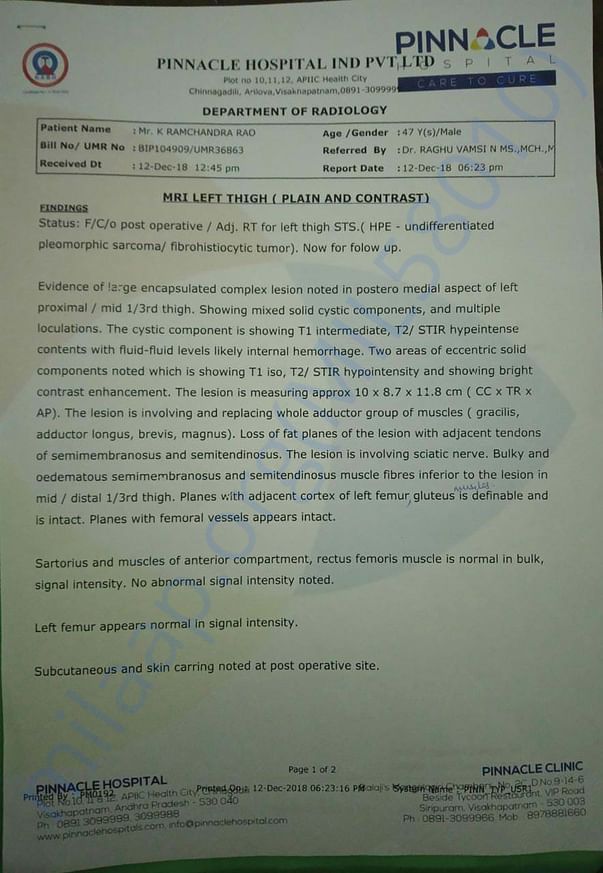 The report given by Hospital.