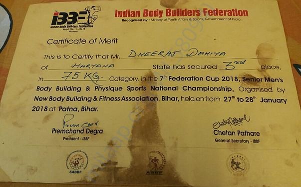 3rd Rank -75 kg category event - Indian Body Builders Federation 2018