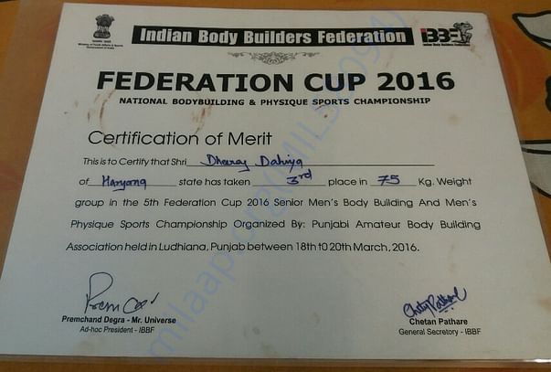 3rd Rank - Federation Cup 2016 by Indian Body Builders Federation