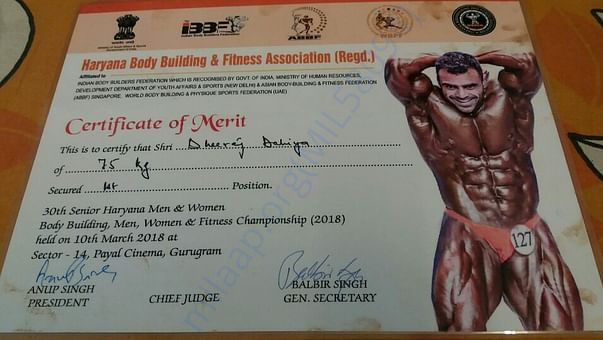 1st Rank-Haryana Body Building & Fitness Association-2018
