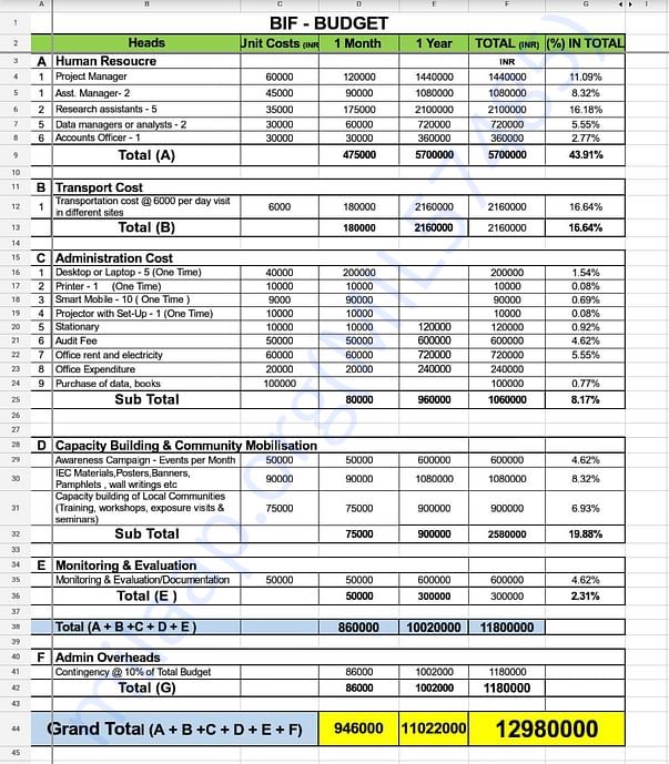 Budget estimate of the project