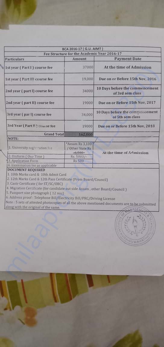 My education fee list