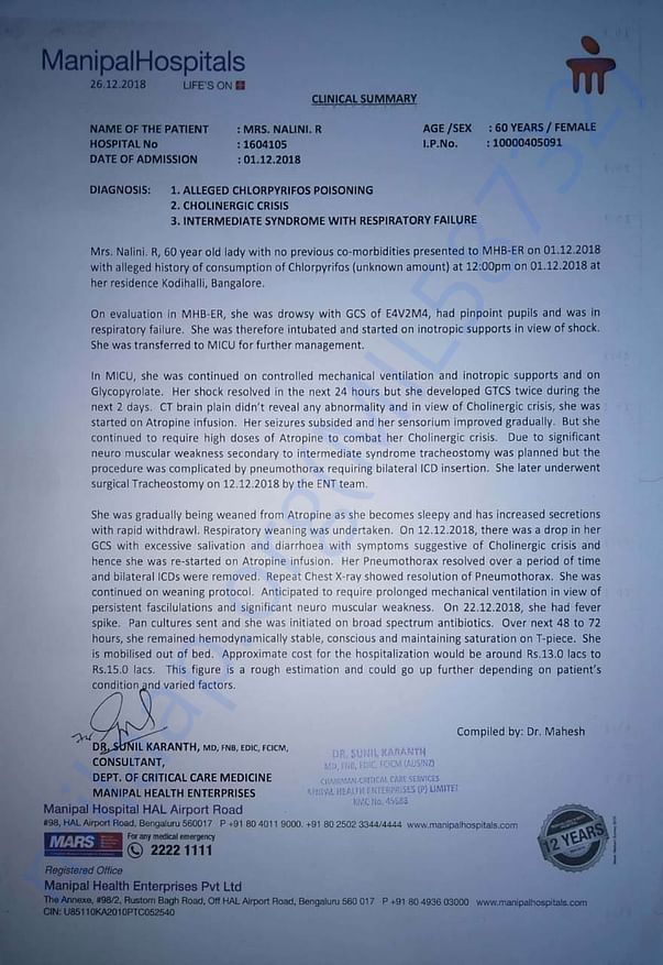 Below is a letter from the hospital :