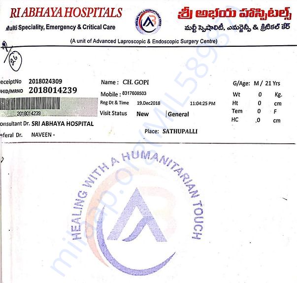 Hospital admit and Medical receipt