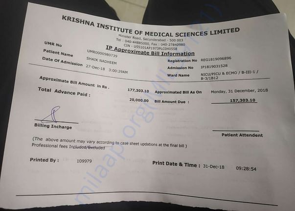 Bill document For 3 days