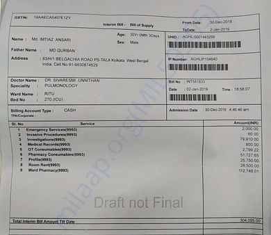 Expense bill as on 2nd Jan