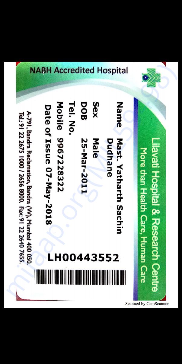 Patient card - Lilawati hospital