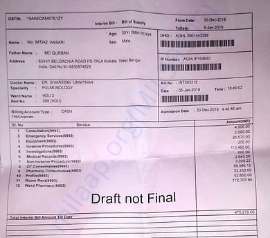 Expense bill as on 5th Jan