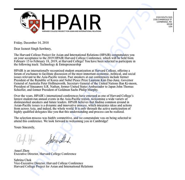 Acceptance Letter
