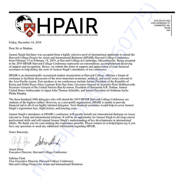 Financial Support Letter