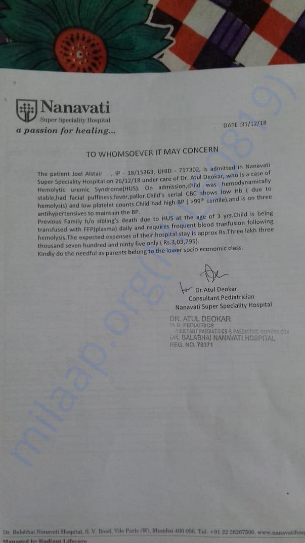 Letter from Nanavati Hospital