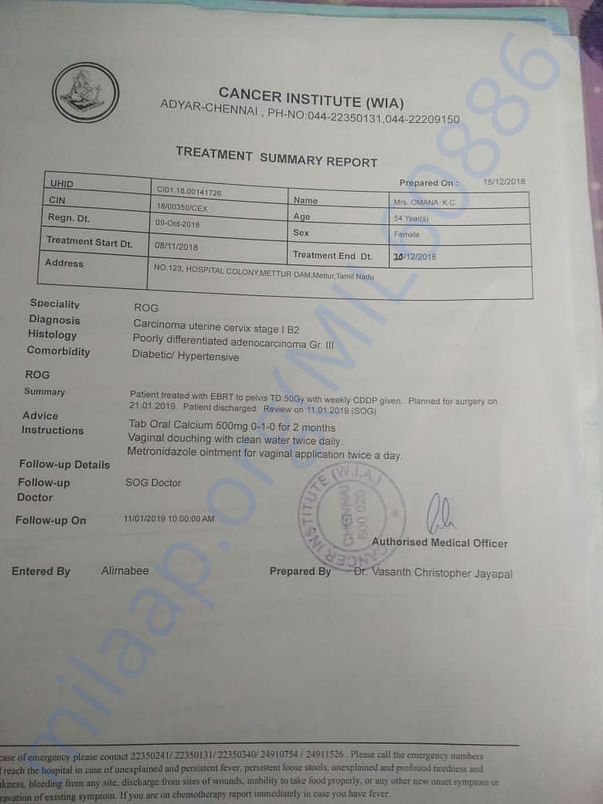 Hospital document :