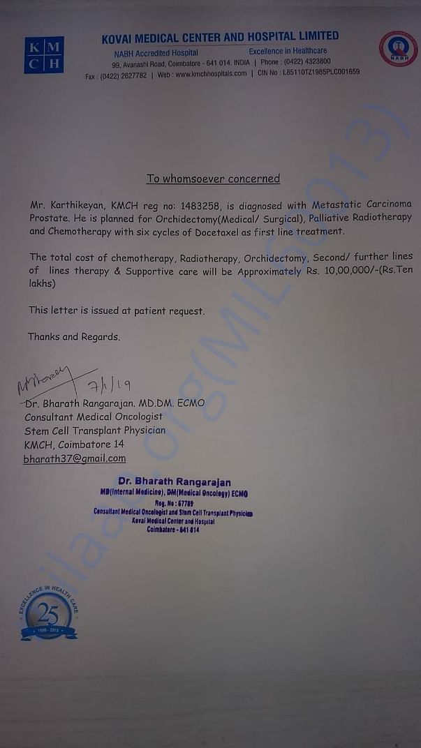 KMCH oncologist Letter