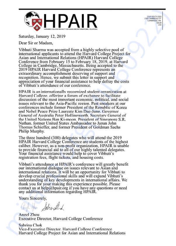Financial Support letter