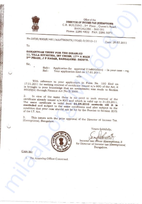 80 G Income tax exemption certificate